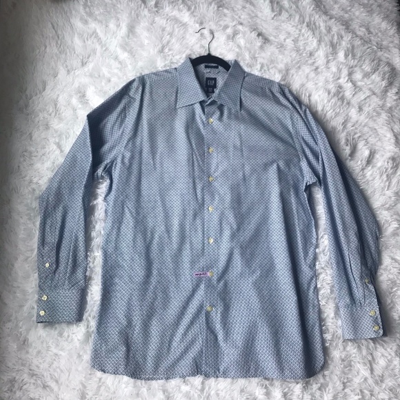 GAP Fitted Blue Checkered Button Down Dress Shirt - Picture 5 of 9